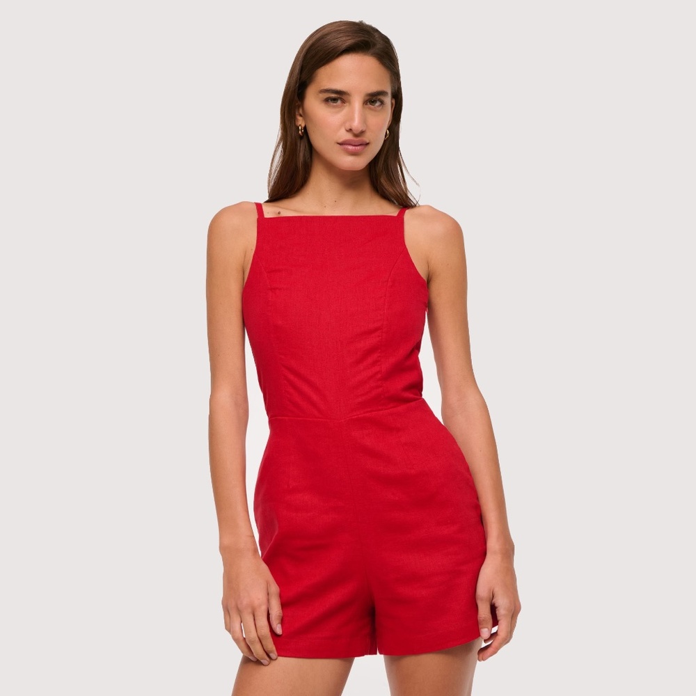 Abercrombie & Fitch Apron Linen-Blend Romper Fiery Red – Petite XL